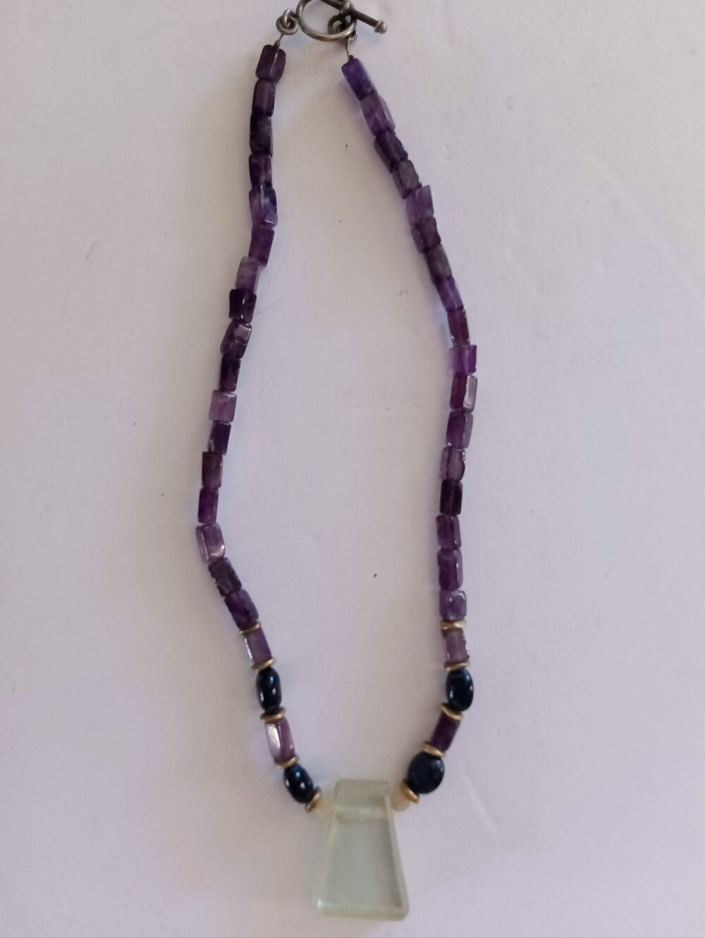 Natural Amethyst Black Beads Large Pale Gemstone Pendant Necklace Toggle Clasp